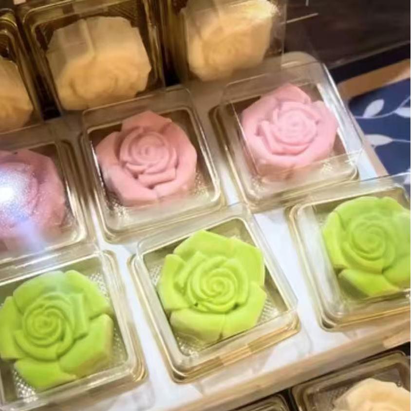 Rose - shaped pastries in various colors available at Mango Island, a Chinese Taiwanese Restaurant in Orlando